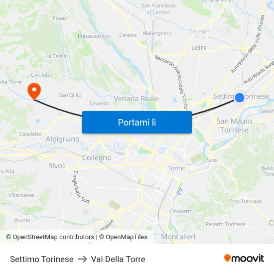 Settimo Torinese to Val Della Torre map