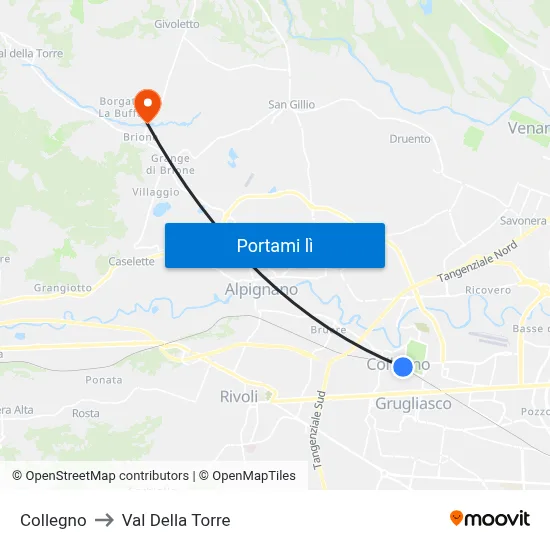 Collegno to Val Della Torre map