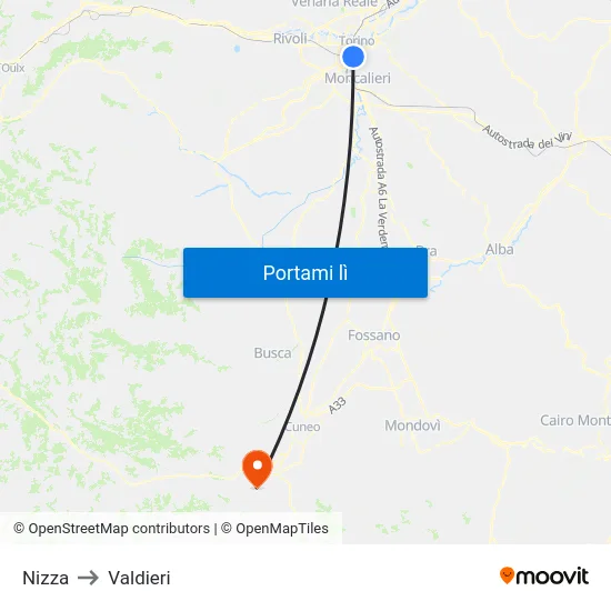 Nizza to Valdieri map