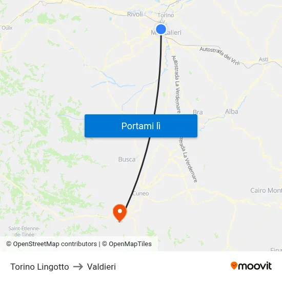 Torino Lingotto to Valdieri map