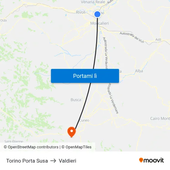 Torino Porta Susa to Valdieri map