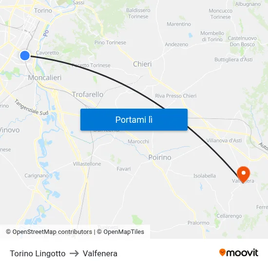 Torino Lingotto to Valfenera map
