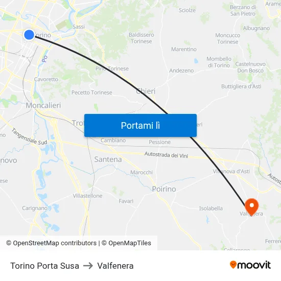Torino Porta Susa to Valfenera map