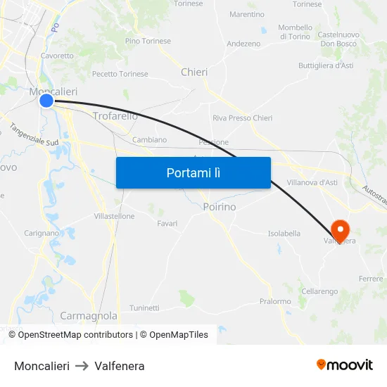 Moncalieri to Valfenera map
