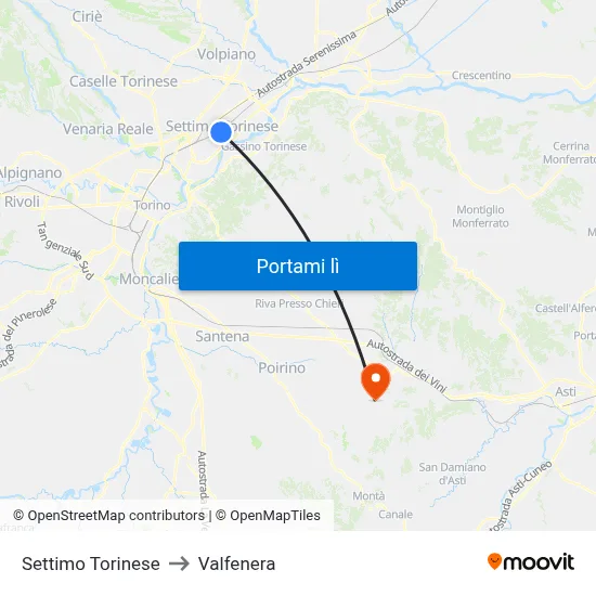 Settimo Torinese to Valfenera map