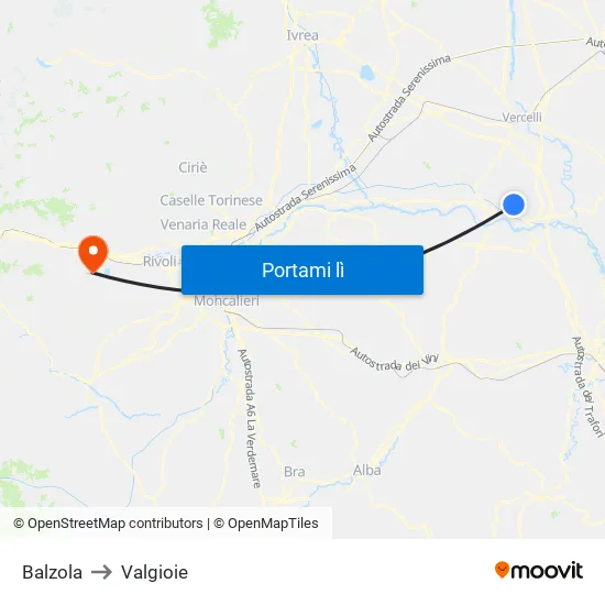 Balzola to Valgioie map