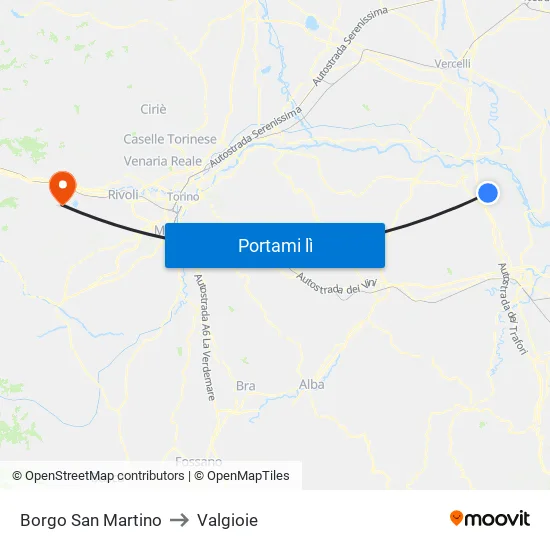 Borgo San Martino to Valgioie map