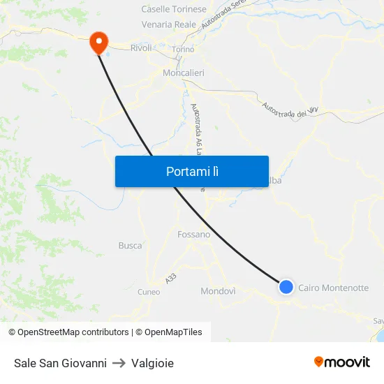 Sale San Giovanni to Valgioie map