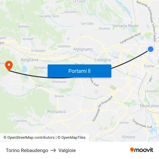 Torino Rebaudengo to Valgioie map
