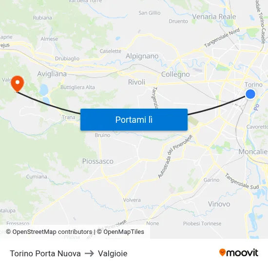 Torino Porta Nuova to Valgioie map