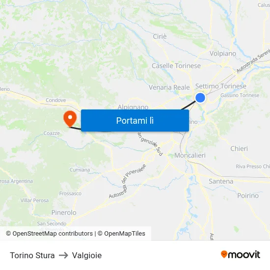 Torino Stura to Valgioie map