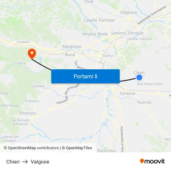 Chieri to Valgioie map