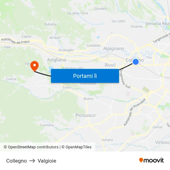 Collegno to Valgioie map