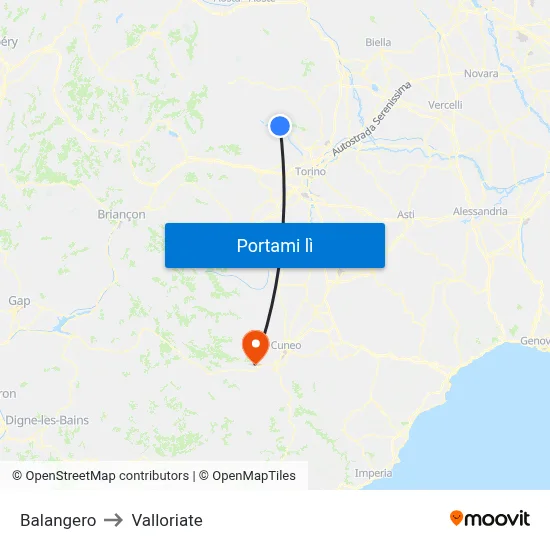 Balangero to Valloriate map