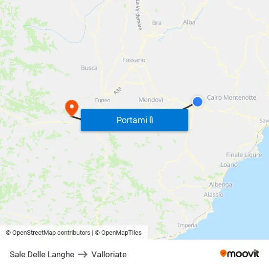 Sale Delle Langhe to Valloriate map