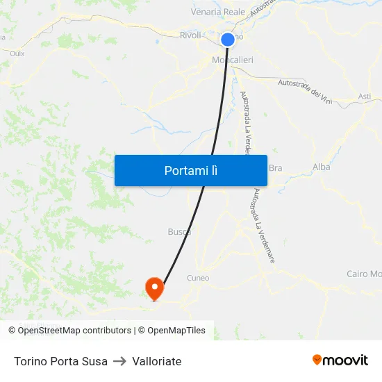 Torino Porta Susa to Valloriate map