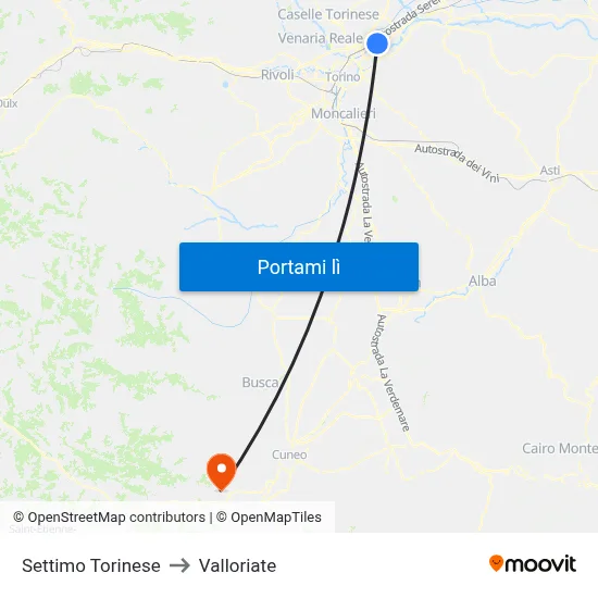 Settimo Torinese to Valloriate map