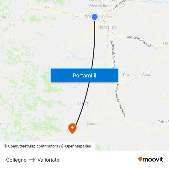 Collegno to Valloriate map