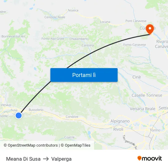 Meana Di Susa to Valperga map