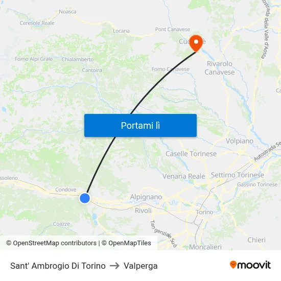 Sant' Ambrogio Di Torino to Valperga map