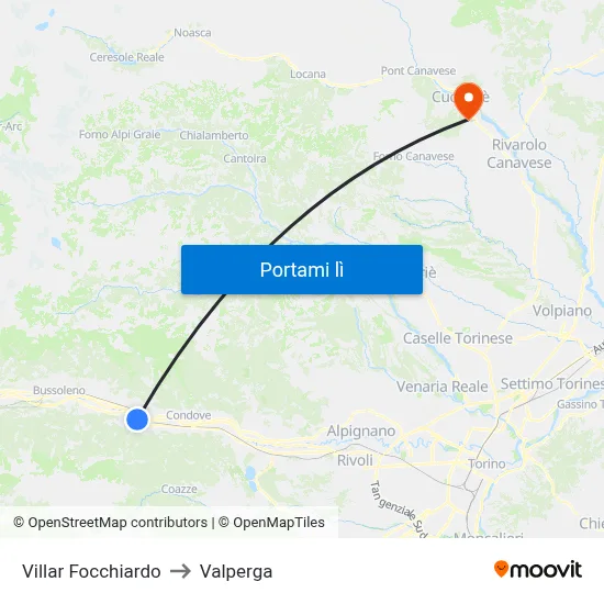 Villar Focchiardo to Valperga map