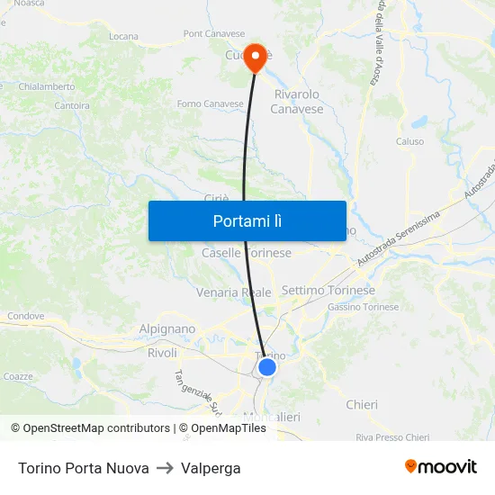 Torino Porta Nuova to Valperga map