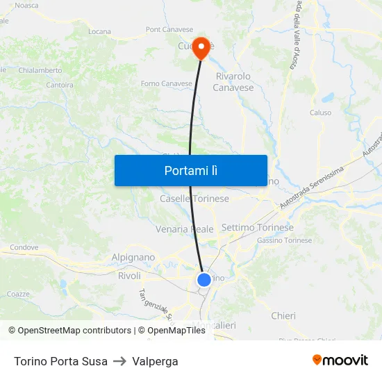 Torino Porta Susa to Valperga map