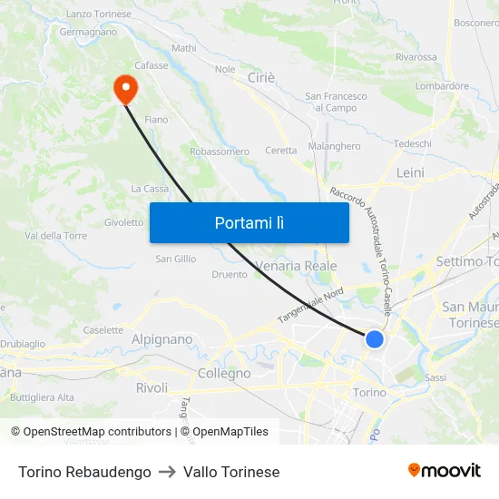 Torino Rebaudengo to Vallo Torinese map