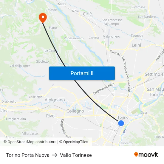 Torino Porta Nuova to Vallo Torinese map