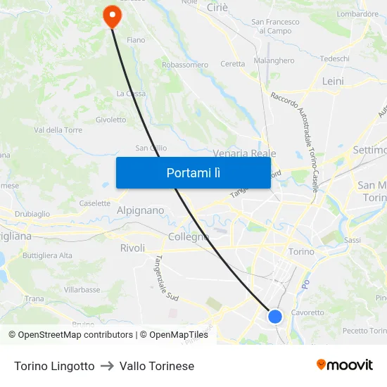 Torino Lingotto to Vallo Torinese map