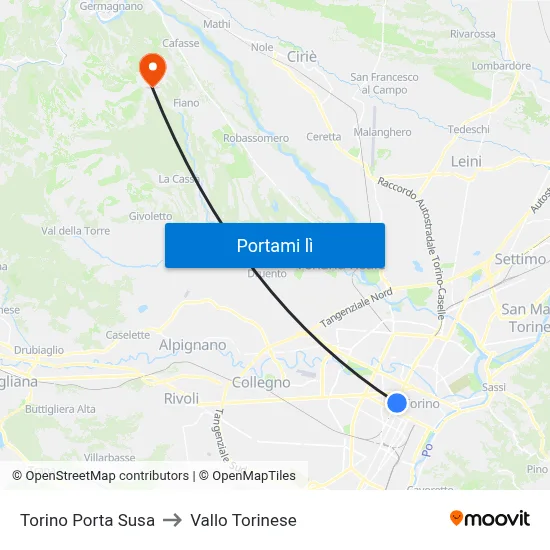 Torino Porta Susa to Vallo Torinese map
