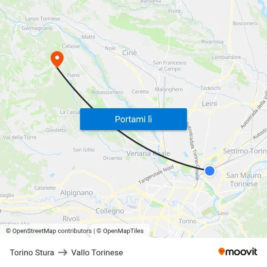 Torino Stura to Vallo Torinese map