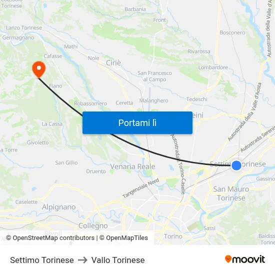 Settimo Torinese to Vallo Torinese map