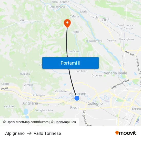 Alpignano to Vallo Torinese map