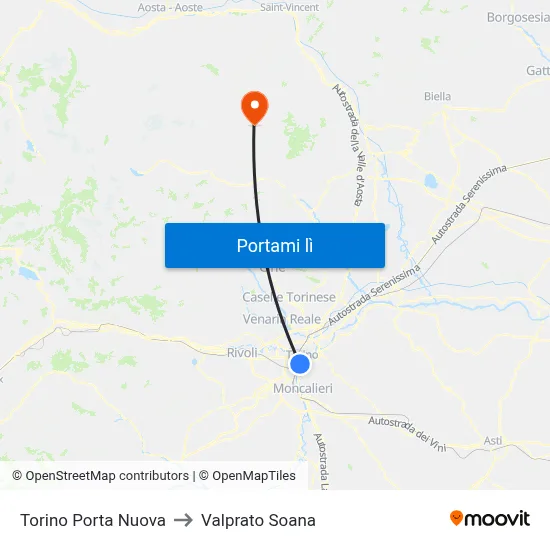 Torino Porta Nuova to Valprato Soana map