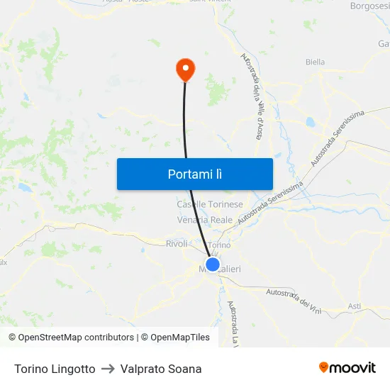 Torino Lingotto to Valprato Soana map