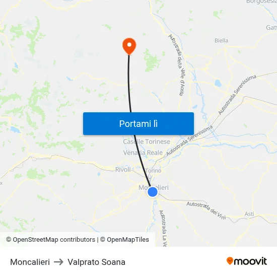 Moncalieri to Valprato Soana map