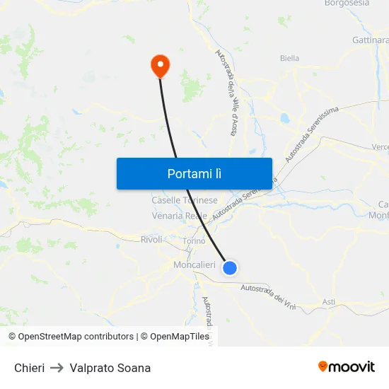 Chieri to Valprato Soana map
