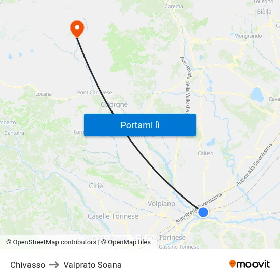 Chivasso to Valprato Soana map