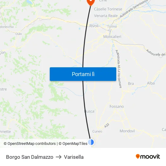 Borgo San Dalmazzo to Varisella map