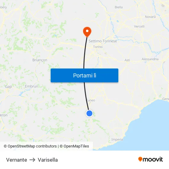 Vernante to Varisella map