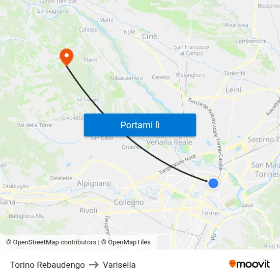 Torino Rebaudengo to Varisella map