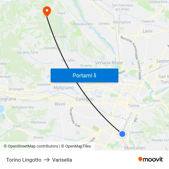 Torino Lingotto to Varisella map