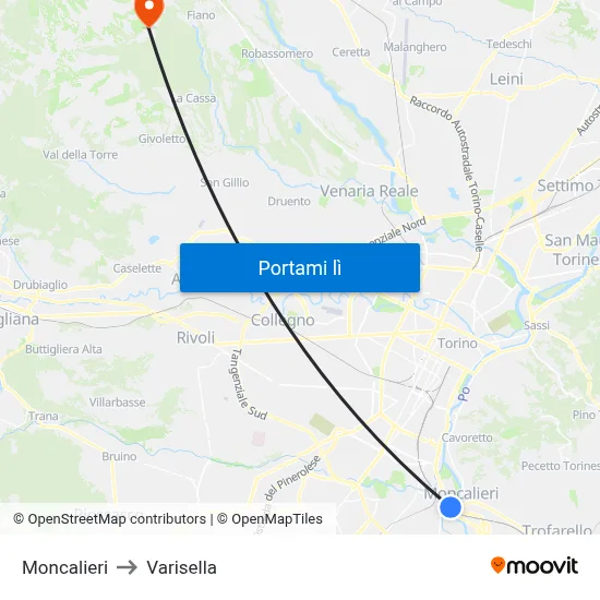 Moncalieri to Varisella map