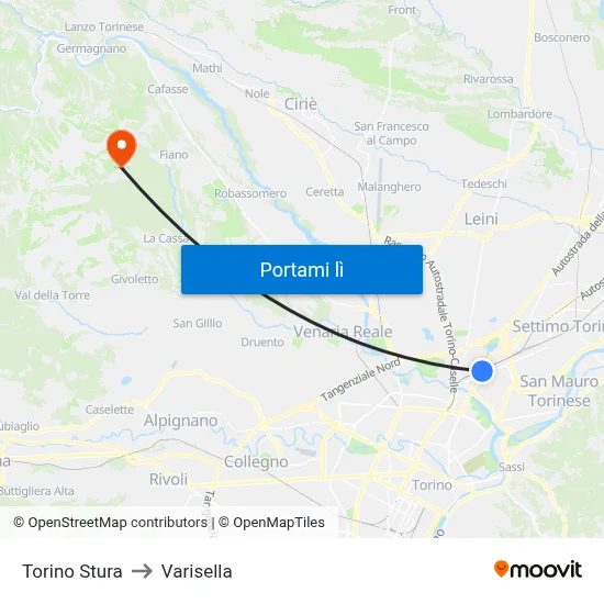 Torino Stura to Varisella map