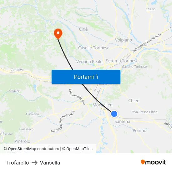 Trofarello to Varisella map