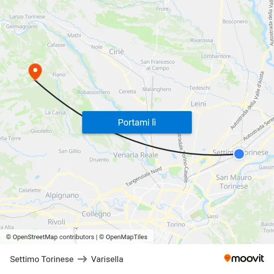 Settimo Torinese to Varisella map