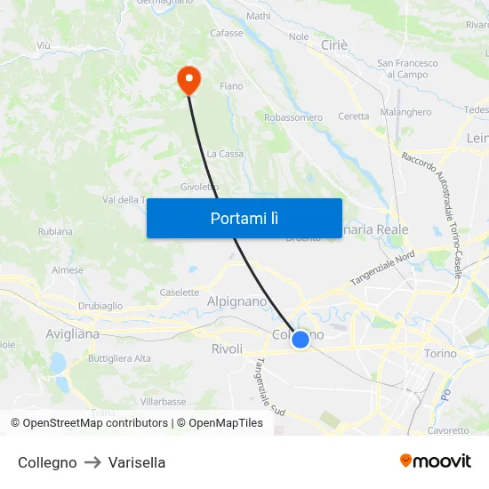 Collegno to Varisella map