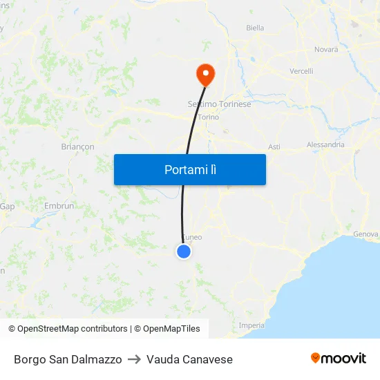 Borgo San Dalmazzo to Vauda Canavese map
