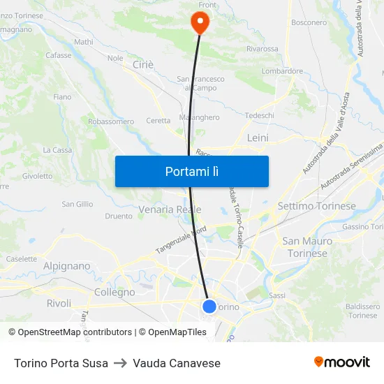 Torino Porta Susa to Vauda Canavese map